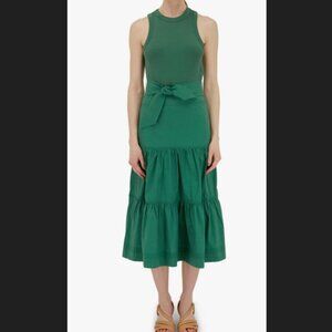Veronica Beard Austyn Green Tiered Midi Dress Size M Pima Cotton